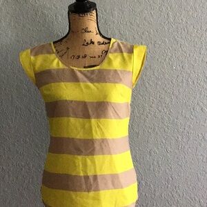 Yellow and Tan Striped Women's Top